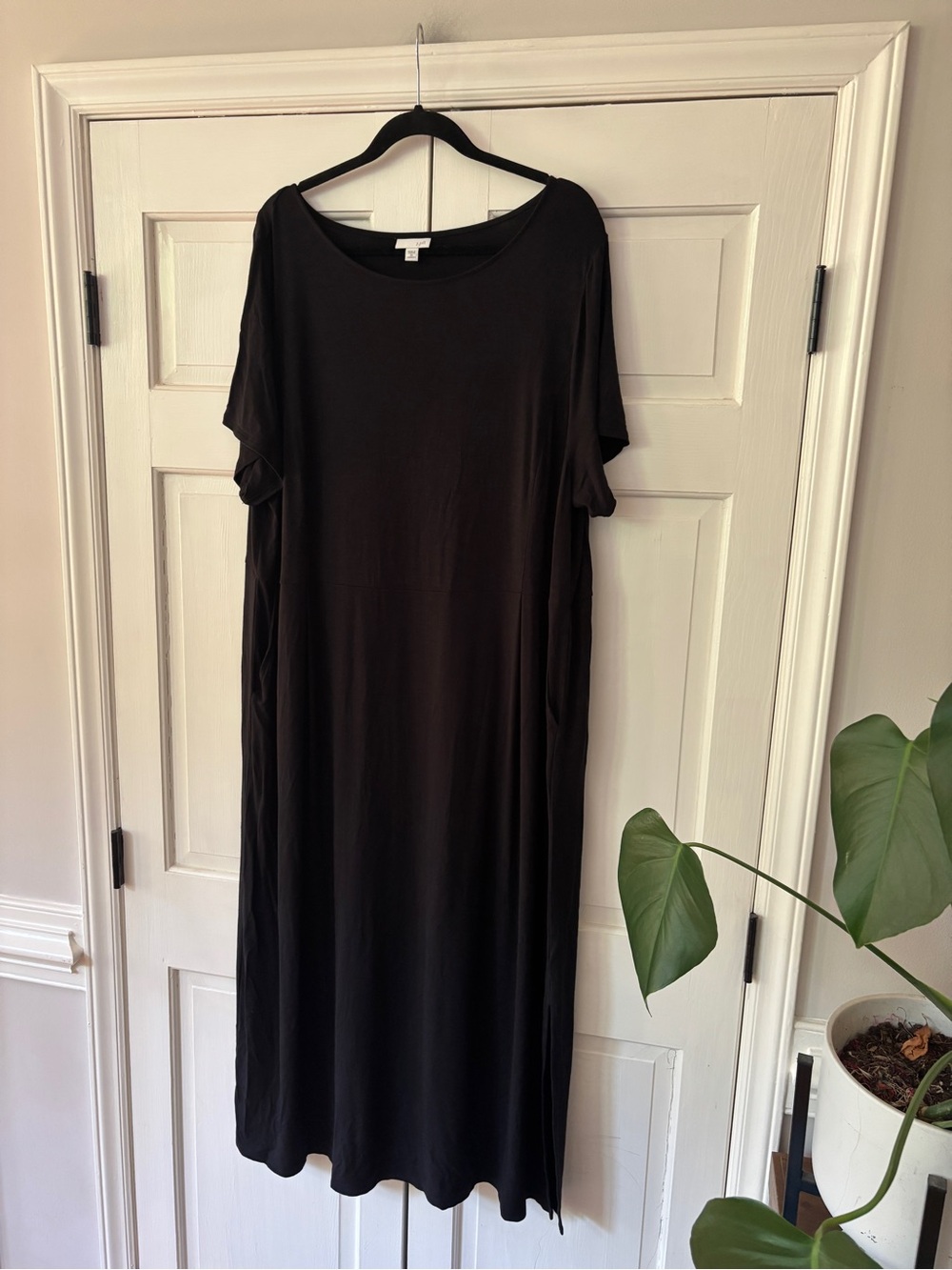 J Jill Solid Black Maxi Dress Short Sleeve Pocket Flowy Lightweight Plus Size 3X - Picture 2 of 12